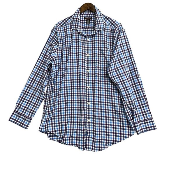 NWOT Kirkland Signature Men's XL 17-17.5 Plaid Button-Up Long Sleeve Shirt - Picture 2 of 8